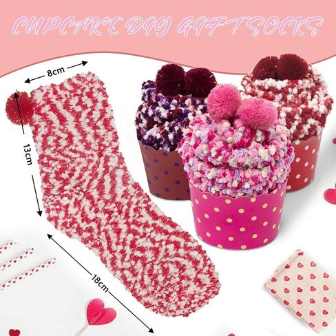 YSense 3 Pairs DIY Gift Socks for Women Girl Fuzzy Fluffy Socks Winter Slipper Socks With Gift Boxes Cupcake in Kuwait