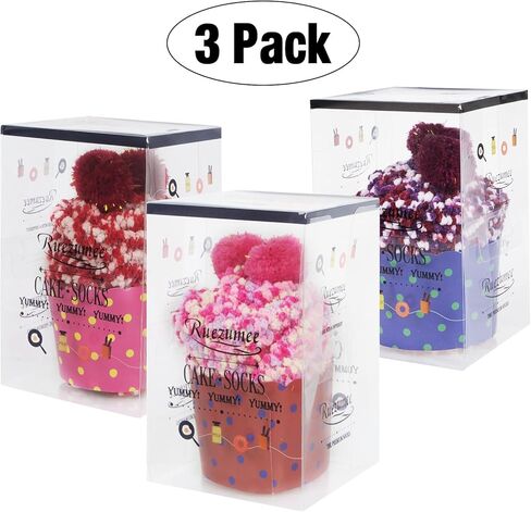YSense 3 Pairs DIY Gift Socks for Women Girl Fuzzy Fluffy Socks Winter Slipper Socks With Gift Boxes Cupcake in Kuwait