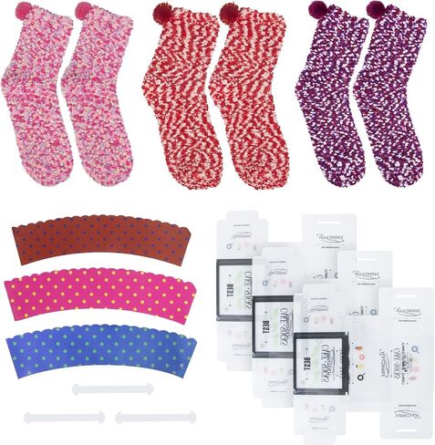 YSense 3 Pairs DIY Gift Socks for Women Girl Fuzzy Fluffy Socks Winter Slipper Socks With Gift Boxes Cupcake in Kuwait