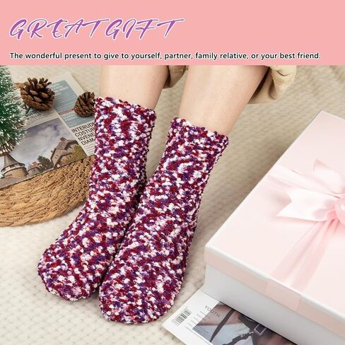 YSense 3 Pairs DIY Gift Socks for Women Girl Fuzzy Fluffy Socks Winter Slipper Socks With Gift Boxes Cupcake in Kuwait