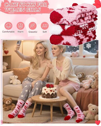 YSense 3 Pairs DIY Gift Socks for Women Girl Fuzzy Fluffy Socks Winter Slipper Socks With Gift Boxes Cupcake in Kuwait