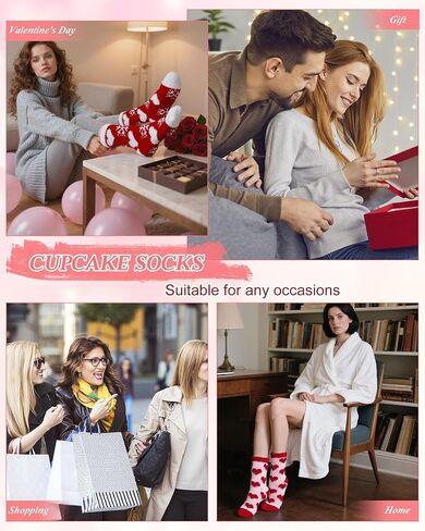 YSense 3 Pairs DIY Gift Socks for Women Girl Fuzzy Fluffy Socks Winter Slipper Socks With Gift Boxes Cupcake in Kuwait