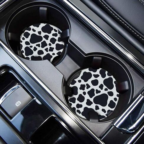 WOCOCN Cup Holder Coasters for Car,2.75inch Anti Slip and Absorbent,Cute Accessory Decor for Car Cup Holder,Pack of 2(Cow) in Kuwait
