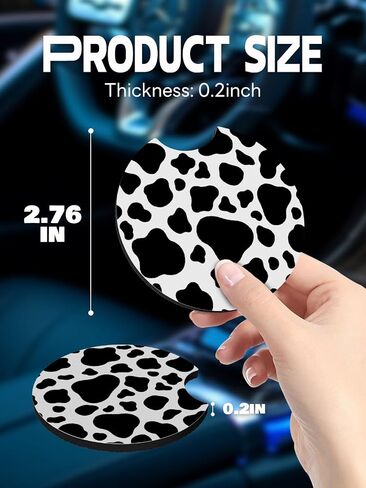 WOCOCN Cup Holder Coasters for Car,2.75inch Anti Slip and Absorbent,Cute Accessory Decor for Car Cup Holder,Pack of 2(Cow) in Kuwait