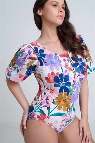 Gottex Modest Women's High Round Neck One Piece Swimsuit with Puff Sleeves, Full Seat Coverage and Full Lining in Saudi Arabia