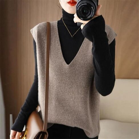 Autumn Winter Women Knitted Cashmere Sweater Vest Korean Sleeveless V-Neck Pullover Female Vest Loose Tops in Saudi Arabia