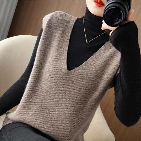 Autumn Winter Women Knitted Cashmere Sweater Vest Korean Sleeveless V-Neck Pullover Female Vest Loose Tops in Saudi Arabia