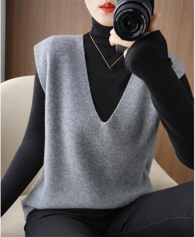 Autumn Winter Women Knitted Cashmere Sweater Vest Korean Sleeveless V-Neck Pullover Female Vest Loose Tops in Saudi Arabia