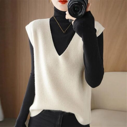 Autumn Winter Women Knitted Cashmere Sweater Vest Korean Sleeveless V-Neck Pullover Female Vest Loose Tops in Saudi Arabia
