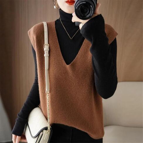 Autumn Winter Women Knitted Cashmere Sweater Vest Korean Sleeveless V-Neck Pullover Female Vest Loose Tops in Saudi Arabia