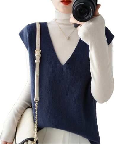 Autumn Winter Women Knitted Cashmere Sweater Vest Korean Sleeveless V-Neck Pullover Female Vest Loose Tops in Saudi Arabia