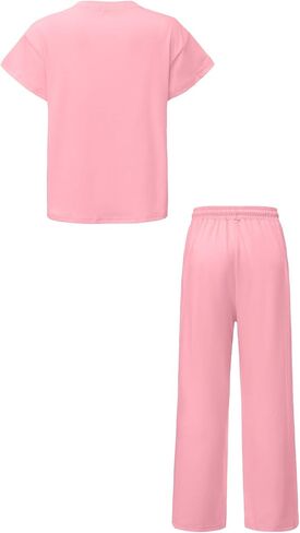 Girls Two Piece Sets Short Sleeve Shirts and Drawstring Pants With Pockets Lightweight Kids Outfits Size 5-14 in Saudi Arabia