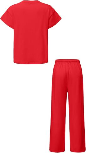 Girls Two Piece Sets Short Sleeve Shirts and Drawstring Pants With Pockets Lightweight Kids Outfits Size 5-14 in Saudi Arabia