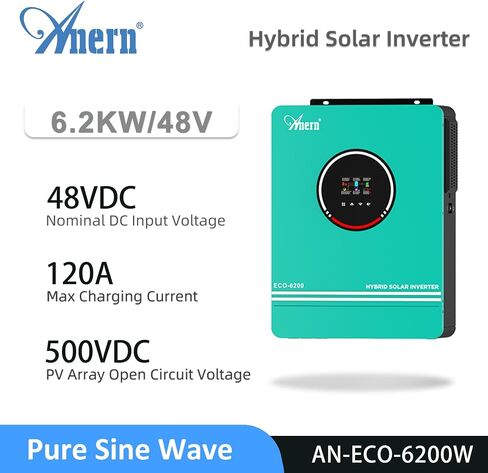 6200W Hybrid Solar Helverter 48V DC إلى 220-230VAC ، العاكس الشمسي النقي الموجي مع وحدة تحكم شحن الطاقة الشمسية 120A MPPT ، تتناسب مع بطارية جل الباردة من الليثيوم 48V. in Kuwait