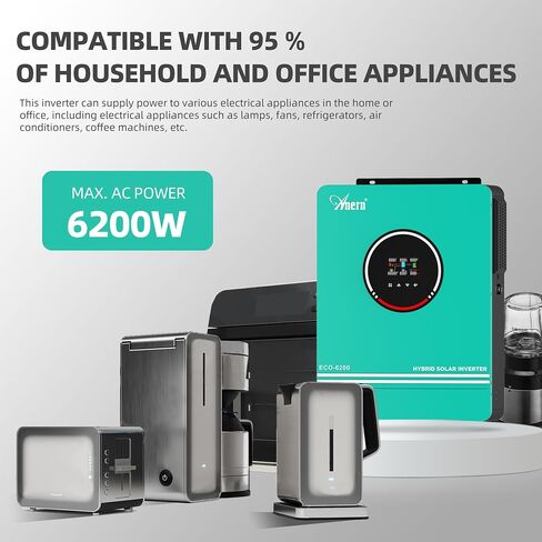 6200W Hybrid Solar Helverter 48V DC إلى 220-230VAC ، العاكس الشمسي النقي الموجي مع وحدة تحكم شحن الطاقة الشمسية 120A MPPT ، تتناسب مع بطارية جل الباردة من الليثيوم 48V. in Kuwait