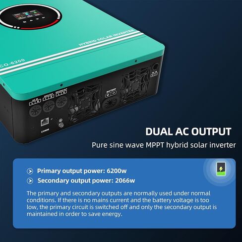 6200W Hybrid Solar Helverter 48V DC إلى 220-230VAC ، العاكس الشمسي النقي الموجي مع وحدة تحكم شحن الطاقة الشمسية 120A MPPT ، تتناسب مع بطارية جل الباردة من الليثيوم 48V. in Kuwait
