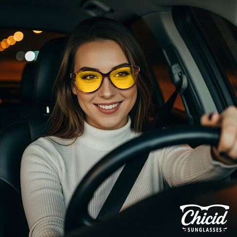Chicid Night Vision Driving Glasses for Women, Polarized Anti-Glare Yellow Lens for Nighttime Rainy Foggy in Kuwait