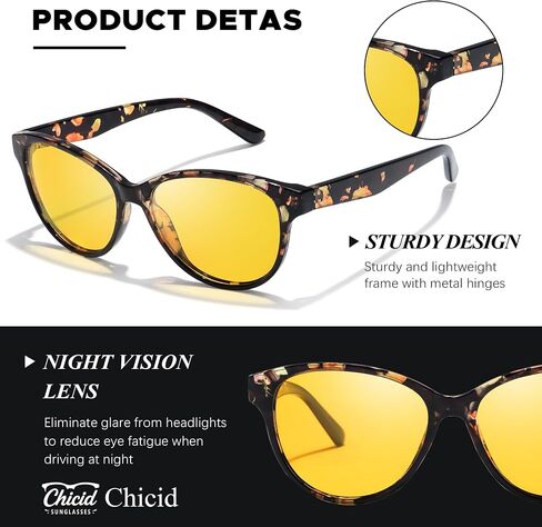 Chicid Night Vision Driving Glasses for Women, Polarized Anti-Glare Yellow Lens for Nighttime Rainy Foggy in Kuwait