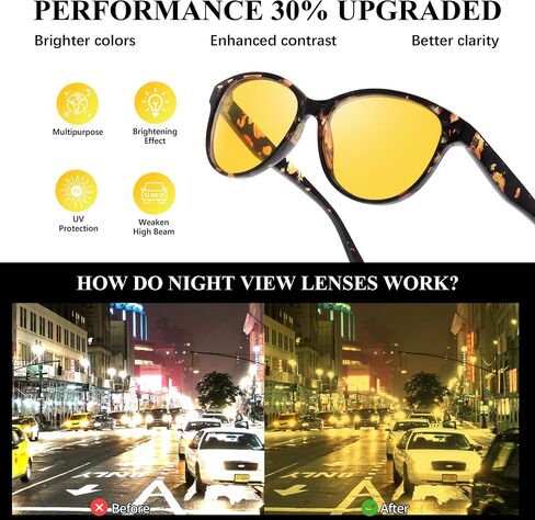 Chicid Night Vision Driving Glasses for Women, Polarized Anti-Glare Yellow Lens for Nighttime Rainy Foggy in Kuwait