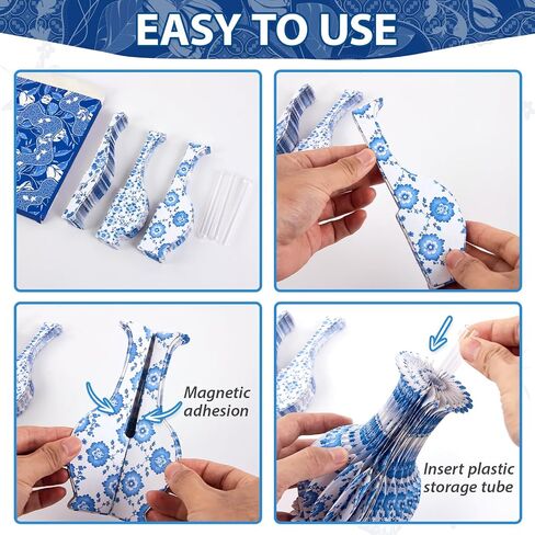 3 Pcs Blue and White Paper Honeycomb Vase, Foldable Decorative Vase with Magnetic Closure, Chinoiserie Décor Vase, Reusable Table Centerpiece for Wedding, Baby Shower, Home Decor in Kuwait