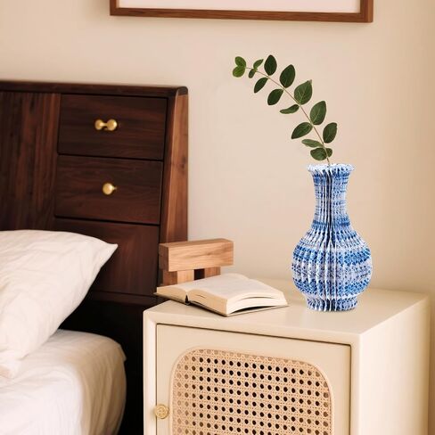 3 Pcs Blue and White Paper Honeycomb Vase, Foldable Decorative Vase with Magnetic Closure, Chinoiserie Décor Vase, Reusable Table Centerpiece for Wedding, Baby Shower, Home Decor in Kuwait