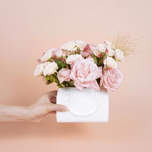 Elegant White Petite Ceramic Style Texture Flower Purse Vase – Perfect Room Decor Aesthetic, Small & Unique Petite Handbag Vase for Flowers, Ideal for Home Decor (Plastic, White) in Saudi Arabia