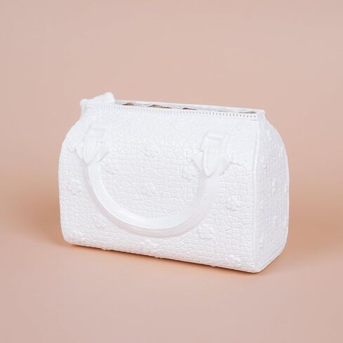 Elegant White Petite Ceramic Style Texture Flower Purse Vase – Perfect Room Decor Aesthetic, Small & Unique Petite Handbag Vase for Flowers, Ideal for Home Decor (Plastic, White) in Saudi Arabia