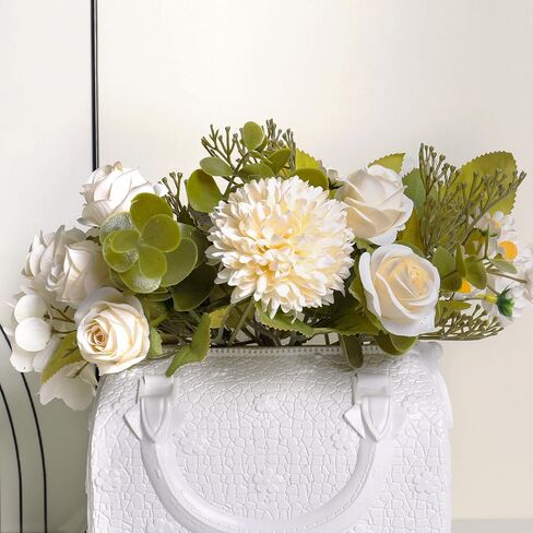 Elegant White Petite Ceramic Style Texture Flower Purse Vase – Perfect Room Decor Aesthetic, Small & Unique Petite Handbag Vase for Flowers, Ideal for Home Decor (Plastic, White) in Saudi Arabia