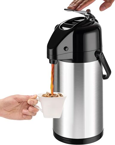 طعن قهوة Airpot Coffee مع مضخة مزدوجة 84 أوقية/2.5 لتر موزع مشروبات من الفولاذ المقاوم للصدأ للشراب الساخن/البارد مع قاعدة سوزان كسول ، قهوة القهوة Para Cafe لحضور الكاكاو الساخن للحفلات in Kuwait