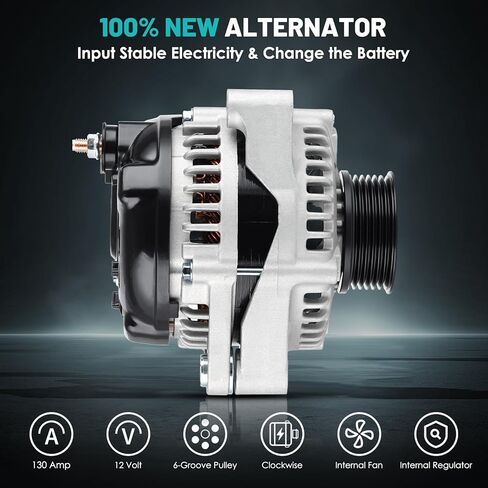 11392 Car Alternator Fit for Honda Accord 2008-2012, for Honda Accord Crosstour 2010 3.5L V6 Automotive Replacement Alternators 31100R70A01, 104210-5910 Alternator 130 Amp, 6-Groove Pulley in Saudi Arabia