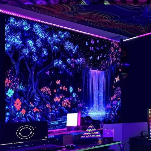 Miytal Blacklight Mountain Galaxy Tapestry ، UV Foundull Forest Group Glow في الحائط الطبيعي المظلم المعلق ، فن Neon Cosmic Starry Night لغرفة النوم - 51.2 '× 59.1 " in Saudi Arabia