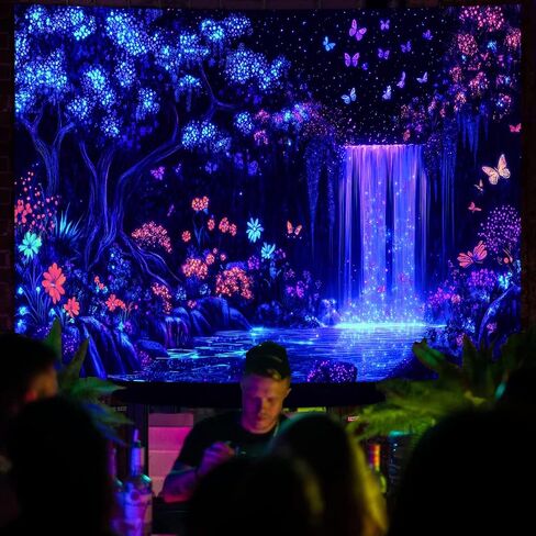 Miytal Blacklight Mountain Galaxy Tapestry ، UV Foundull Forest Group Glow في الحائط الطبيعي المظلم المعلق ، فن Neon Cosmic Starry Night لغرفة النوم - 51.2 '× 59.1 " in Saudi Arabia