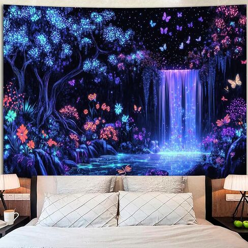 Miytal Blacklight Mountain Galaxy Tapestry ، UV Foundull Forest Group Glow في الحائط الطبيعي المظلم المعلق ، فن Neon Cosmic Starry Night لغرفة النوم - 51.2 '× 59.1 " in Saudi Arabia