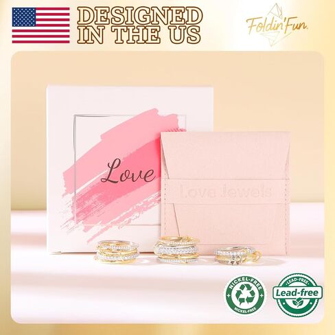 حلقات foldin'fun مجموعة مع حلقات مغلقة من الذهب من CZ 18K والفضة القابلة للتكديس للنساء ، تراهن متشابكين اثنين in Kuwait