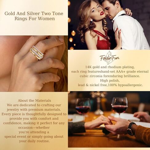 حلقات foldin'fun مجموعة مع حلقات مغلقة من الذهب من CZ 18K والفضة القابلة للتكديس للنساء ، تراهن متشابكين اثنين in Kuwait