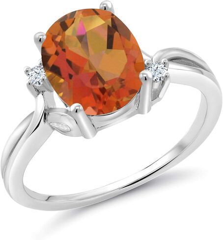 Gem Stone King 925 Sterling Silver Twilight Orange Mystic Quartz and White Created Sapphire 3 Stone Ring For Women (2.73 Cttw, Oval 10X8MM, Gemstone Birthstone, Available In Size 5, 6, 7, 8, 9) in Saudi Arabia