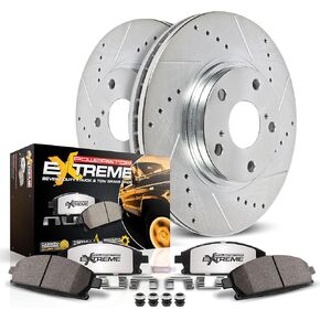 Power Stop K7727-36 Z36 REAT Z36 TRACK & TOR TRACK KIT ، منصات الفرامل الخزفية من ألياف الكربون ، ودوارات الفرامل المحفورة/المحفورة في هوندا جواز سفر ، هوندا بيلوت ، هوندا ريدجلين [موديل محدد] in Kuwait