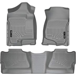 Husky Liners Weatherbeater Floor Mats | Fits 2007-2013 Chevrolet Silverado 1500, GMC Sierra 1500; 2007-2014 Silverado/Sierra 2500/3500 Crew Cab (Footwell Coverage) | Front & 2nd Row, 3-pc Grey - 98202 in Saudi Arabia
