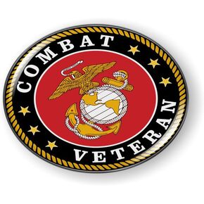 US Marine Corps Combat Veteran, USMC 3D Domed CAR Emblem Badge Sticker Chrome Metal Bezel - Official U.S. Marine Corps Licensed Product in Kuwait
