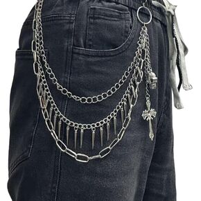 Jean Chain, DIY Layered Wallet Chain for Men Women, Biker Cross Chains for Pants, Rock Jeans Chain with Rivet, Hip Hop Punk Goth Accessories in Saudi Arabia
