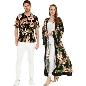 Matchable Couple Hawaiian Luau Shirt or Maxi Kimono in Rafelsia Black in Kuwait
