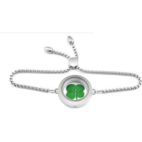 Genuine Preserved Four Leaf Clover Good Luck Charm Floating in a Stainless Steel Bolo Bracelet in Saudi Arabia