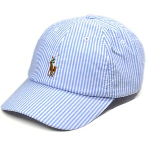 Polo Ralph Lauren Mens Seersucker Cotton Striped Embroidered Adjustable Baseball Dad Hat Cap, (Blue, One Size) in Kuwait