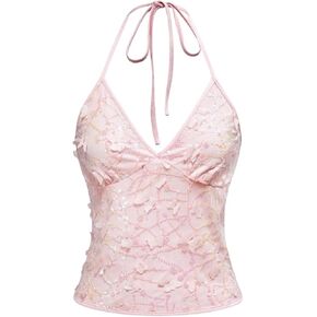 MakeMeChic Women's Y2k Sparkly Sequin Butterfly Crop Tops Halter Tie Backless Tank Tops in Kuwait