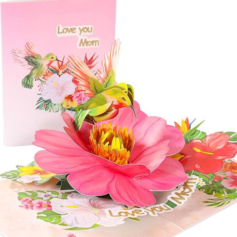 Hummingbird Pop Up Birthday Cards for Women, Beautiful Hummingbird on Flowers, Elegant, Floral 3D Happy Birthday Greeting Cards, Ideal Gift for Mom, Sister, Her, Grandma, Aunt, Daughter, Stepmother in Saudi Arabia