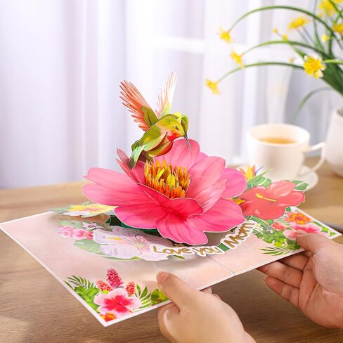 Hummingbird Pop Up Birthday Cards for Women, Beautiful Hummingbird on Flowers, Elegant, Floral 3D Happy Birthday Greeting Cards, Ideal Gift for Mom, Sister, Her, Grandma, Aunt, Daughter, Stepmother in Saudi Arabia