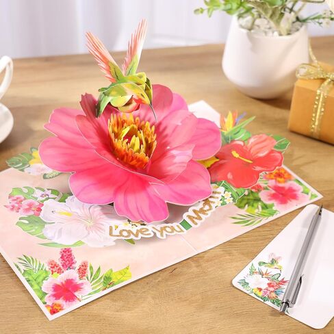 Hummingbird Pop Up Birthday Cards for Women, Beautiful Hummingbird on Flowers, Elegant, Floral 3D Happy Birthday Greeting Cards, Ideal Gift for Mom, Sister, Her, Grandma, Aunt, Daughter, Stepmother in Saudi Arabia