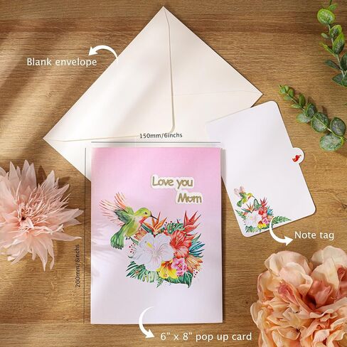 Hummingbird Pop Up Birthday Cards for Women, Beautiful Hummingbird on Flowers, Elegant, Floral 3D Happy Birthday Greeting Cards, Ideal Gift for Mom, Sister, Her, Grandma, Aunt, Daughter, Stepmother in Saudi Arabia