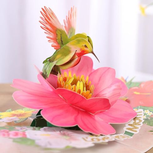 Hummingbird Pop Up Birthday Cards for Women, Beautiful Hummingbird on Flowers, Elegant, Floral 3D Happy Birthday Greeting Cards, Ideal Gift for Mom, Sister, Her, Grandma, Aunt, Daughter, Stepmother in Saudi Arabia