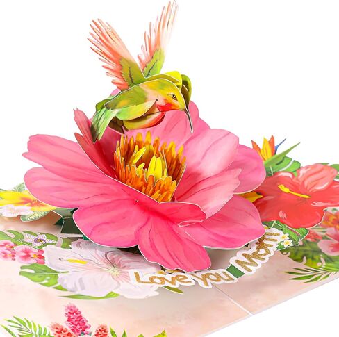 Hummingbird Pop Up Birthday Cards for Women, Beautiful Hummingbird on Flowers, Elegant, Floral 3D Happy Birthday Greeting Cards, Ideal Gift for Mom, Sister, Her, Grandma, Aunt, Daughter, Stepmother in Saudi Arabia